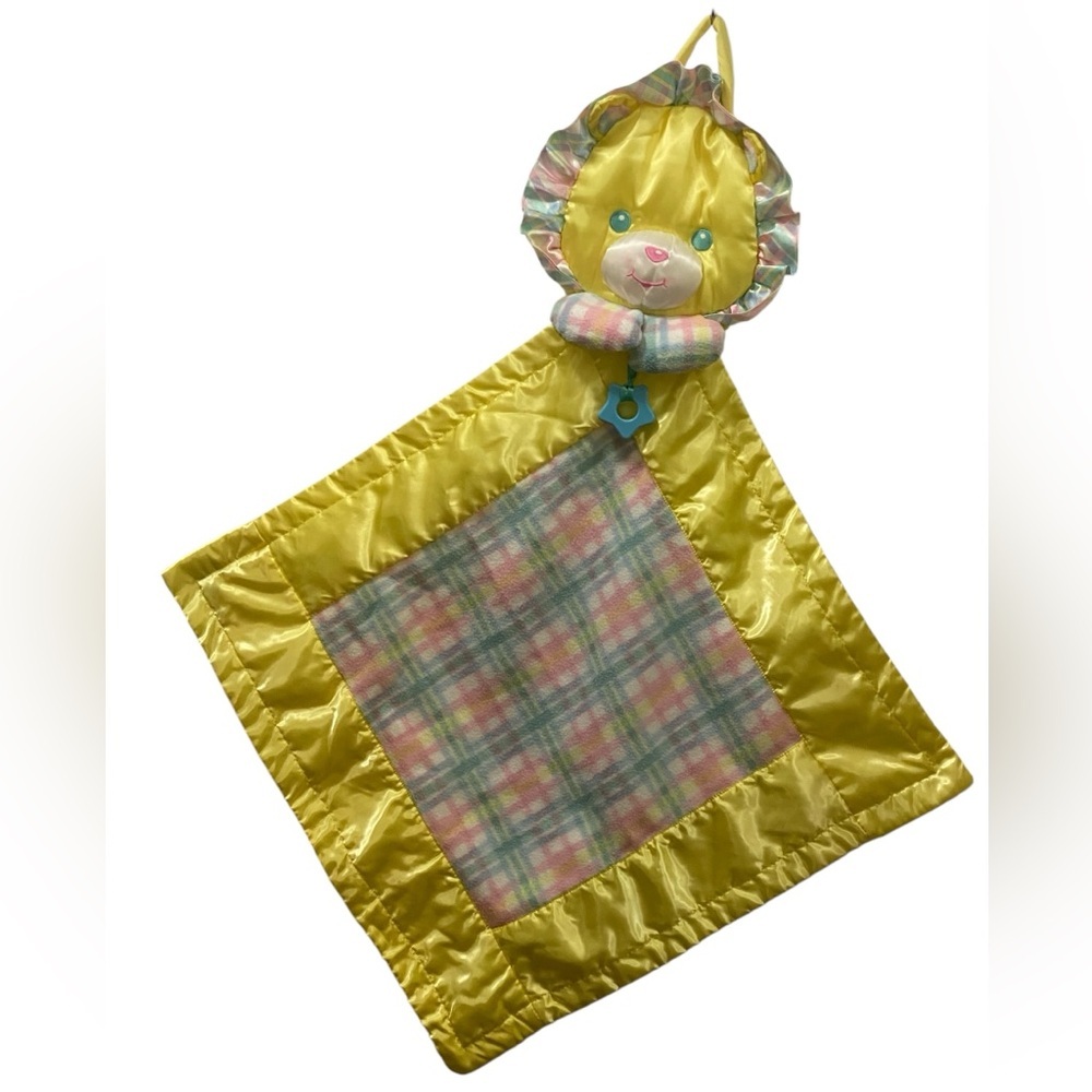 VTG Playskool 1996 Snuzzles 5042 Lion Plush Baby Blanket Pastel Plaid Satin